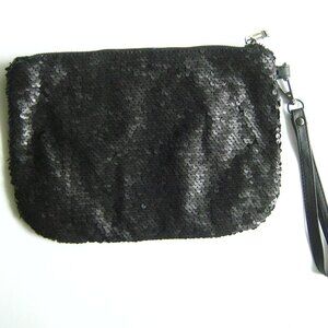 Merona black matte sequin wristlet clutch purse